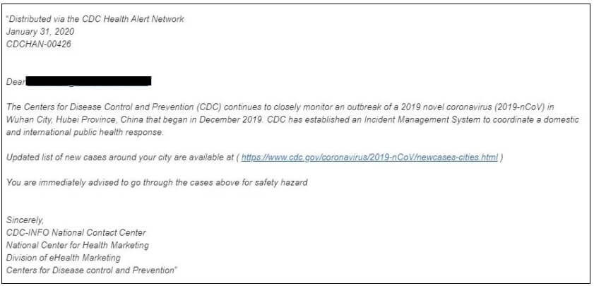 Additional COVID-19 phishing email example